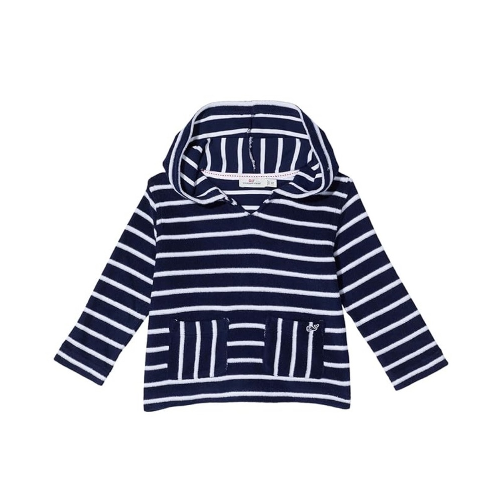 Vineyard Vines Kids Navy White Striped Terry Hoodie Size 7/8 Preppy Pullover